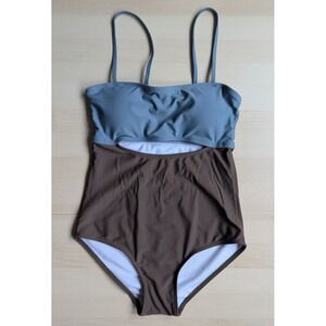 Made Of Love L‎ One Piece Swimsuit Cutout Brown Teal Cup Support One Piece